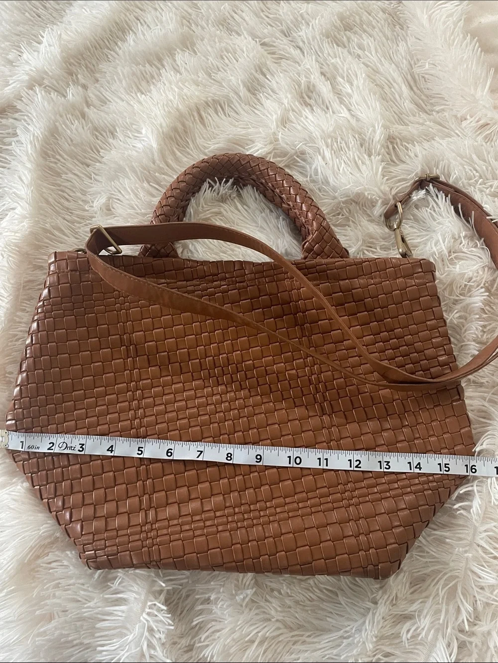 Brown Woven Tote with Detachable Shoulder Strap